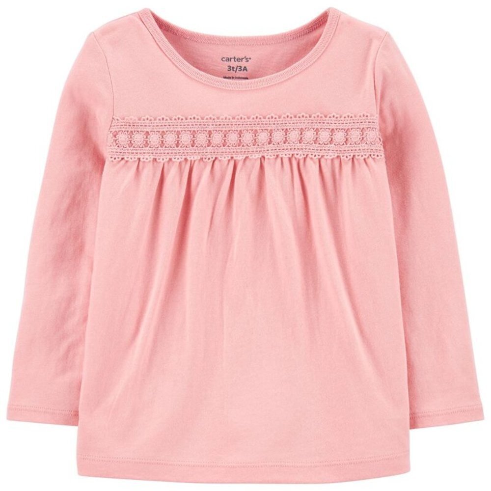 Carter's NWT Baby Girl 18 Month Light Pink Long Sleeve Shirt Ruched Floral Top